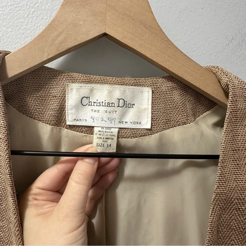 Vintage Christian Dior 1980s Tweed Blazer Classic Tailored Pockets Size 14
